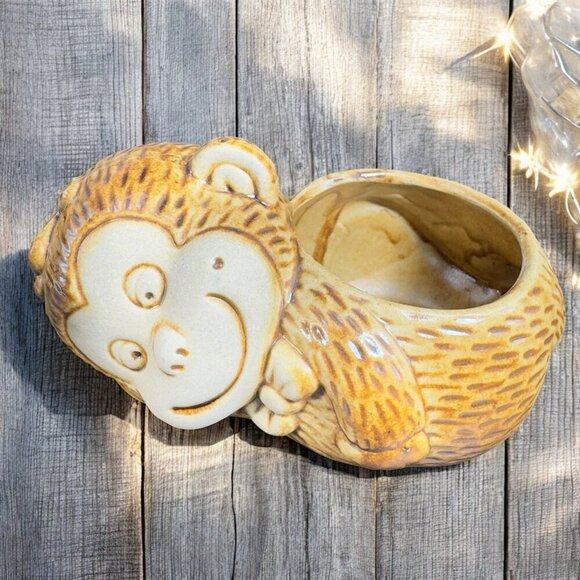 Vintage Ceramic Monkey Votive Candle Holder Small Planter Flower Pot Decor VTG - Picture 1 of 11